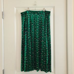 Anthropologie Green Patterned Midi Pleated Skirt